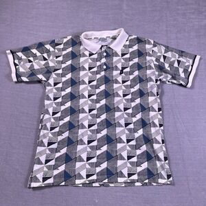 Vintage Prince Sportswear Mens Geometric Print Polo Shirt White Blue Medium
